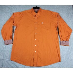 Cinch Men's Orange Long Sleeve Button Down Shirt XL Flip Cuff Square Buttons